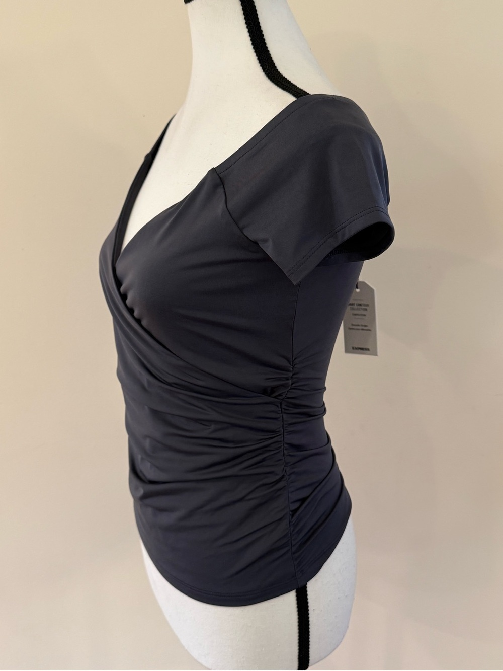 Express Black Wrap-Style Short Sleeve Top size small - Picture 2 of 5